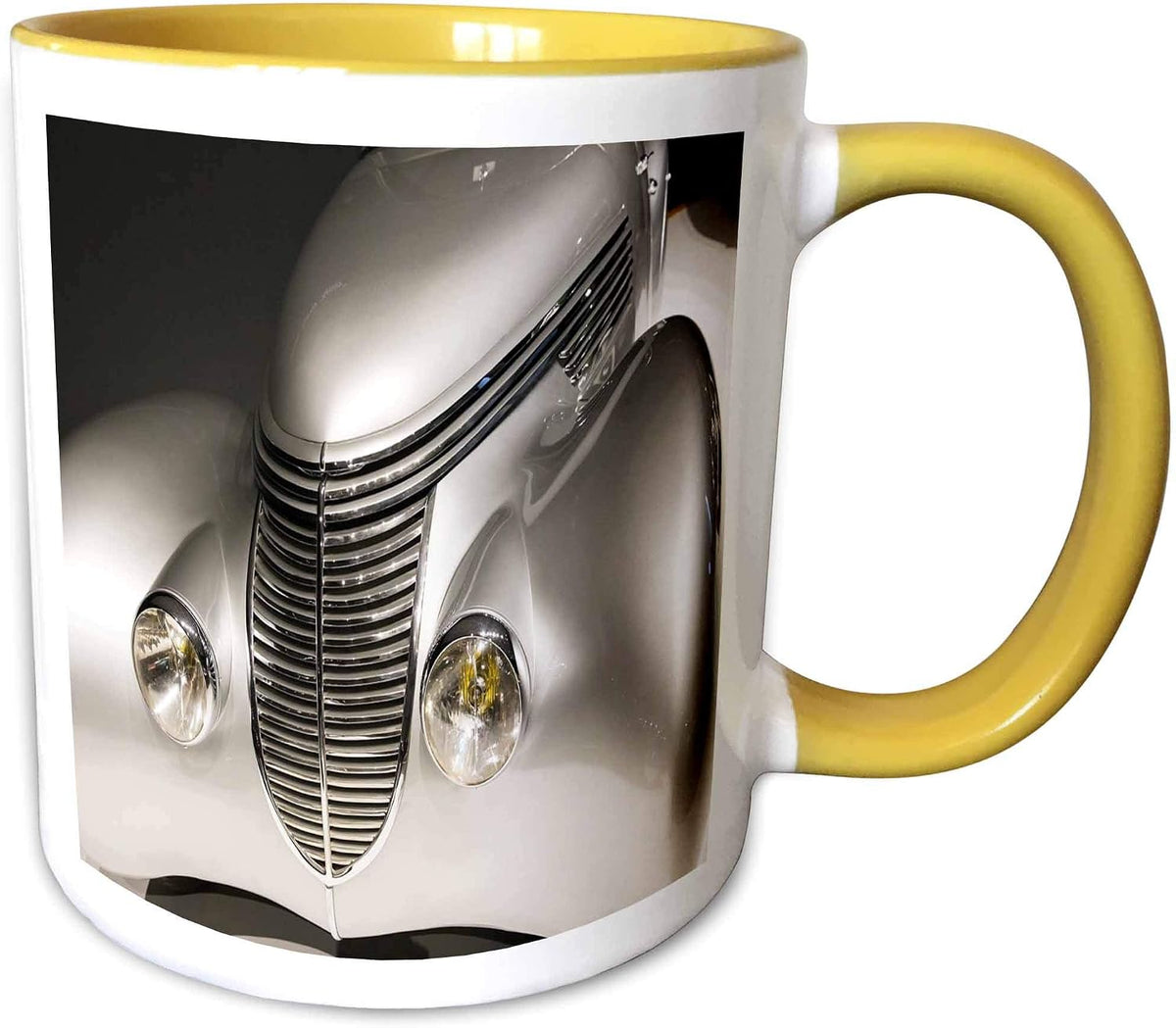 Front Of Silver Art Deco Style Automobile Ceramic Mug