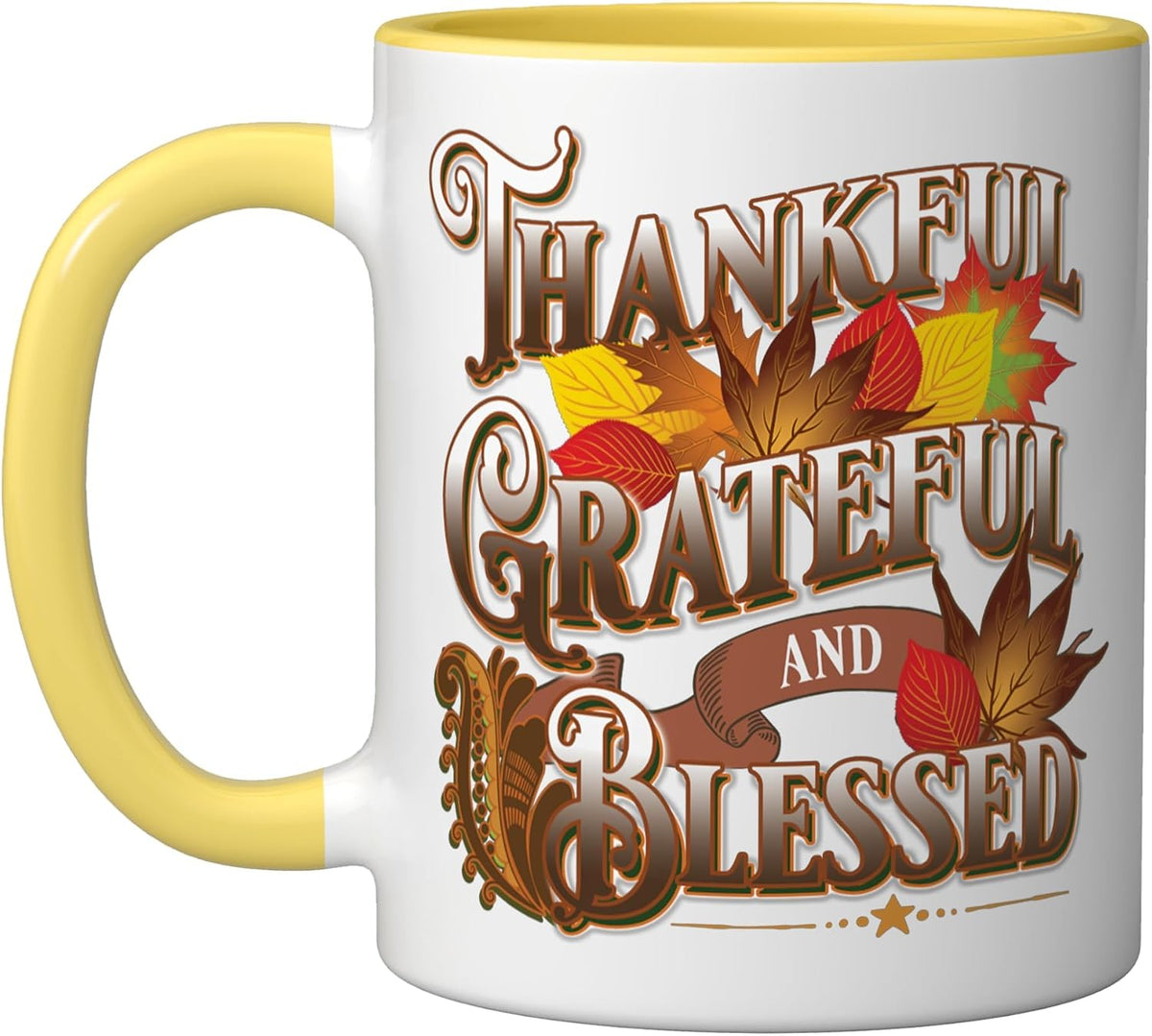 Thankful Grateful Blessed Thanksgiving Autumn Leaves Ceramic Mug