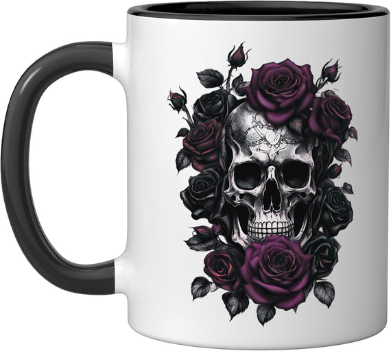Skeleton Metalhead Skulls And Roses Metal Rock Purple Ceramic Mug