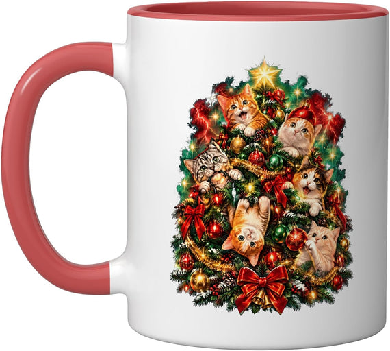 Cats Climbing Tree Funny Christmas Cat Lover Ceramic Mug