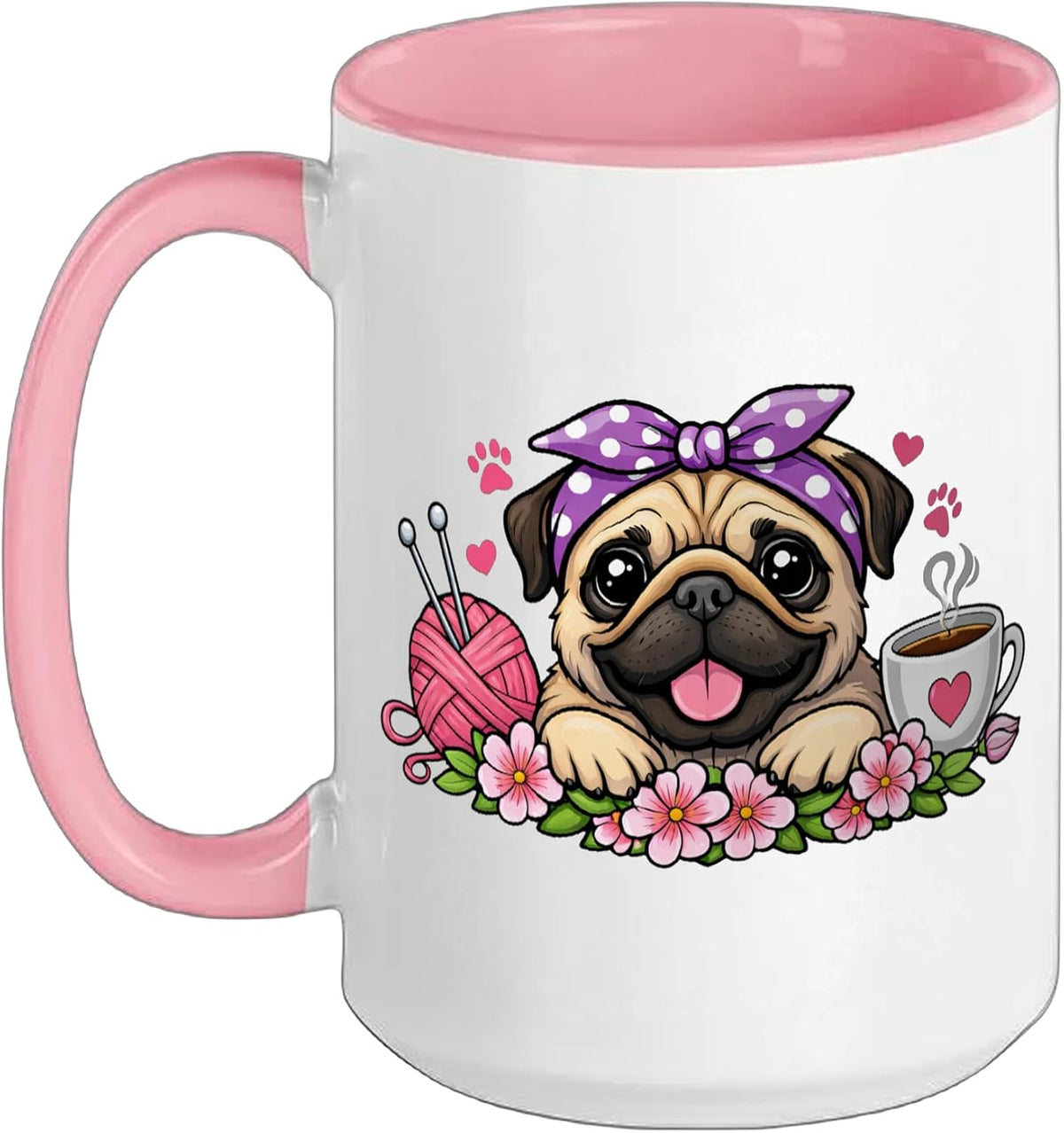 Cute Dog Pug Bandana Flowers Ceramic Mug