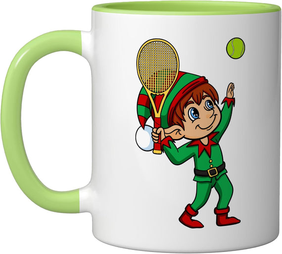 Tennis Playing Christmas Elf with Racket Ceramic Mug