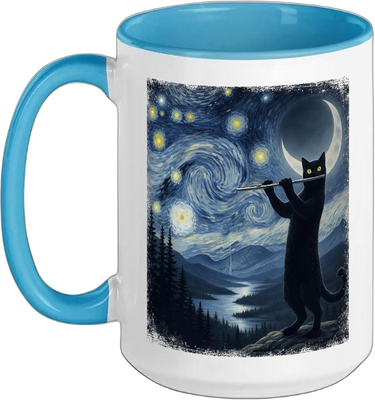 Funny Cat Playing Flute Music Musician Flutist Musical Ceramic Mug