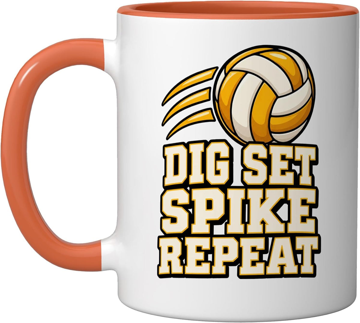 Dig Set Spike Repeat Volleyball Design Ceramic Mug