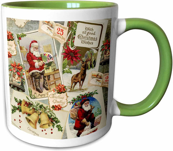 Retro Christmas Collage with Santa and Bells Ceramic Mug