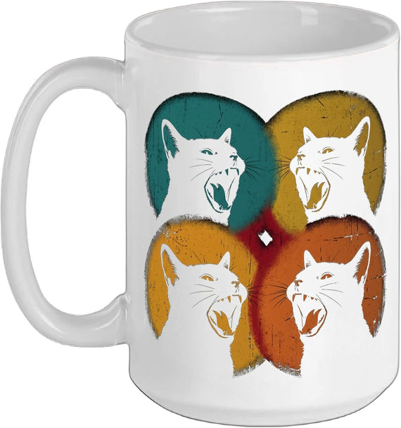 Four Snarling Cats Pop Art Color Circles Graphic Ceramic Mug