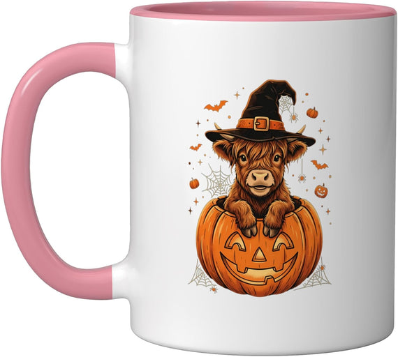 Halloween Highland Cow Pumpkin Spooky Season Costume Ceramic Mug
