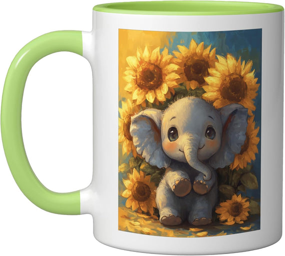 Elephant Sunflower Girls Decor Boys Kids Sunflower Ceramic Mug