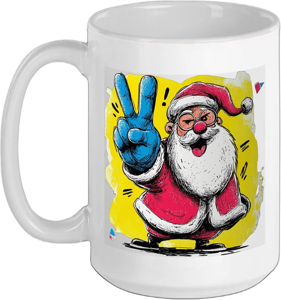 Santa Claus Peace Sign Pop Character Graphic Art Ceramic Mug