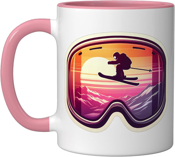 Ski Goggles Skier Mountain Snow Skiing Winter Sunset Ceramic Mug