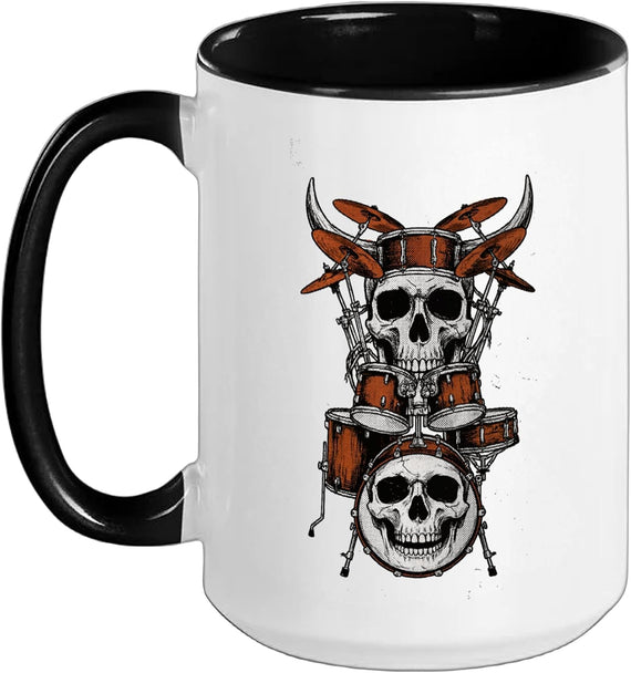 Skull Drum Kit Viking Horns Rock Drummer Heavy Ceramic Mug