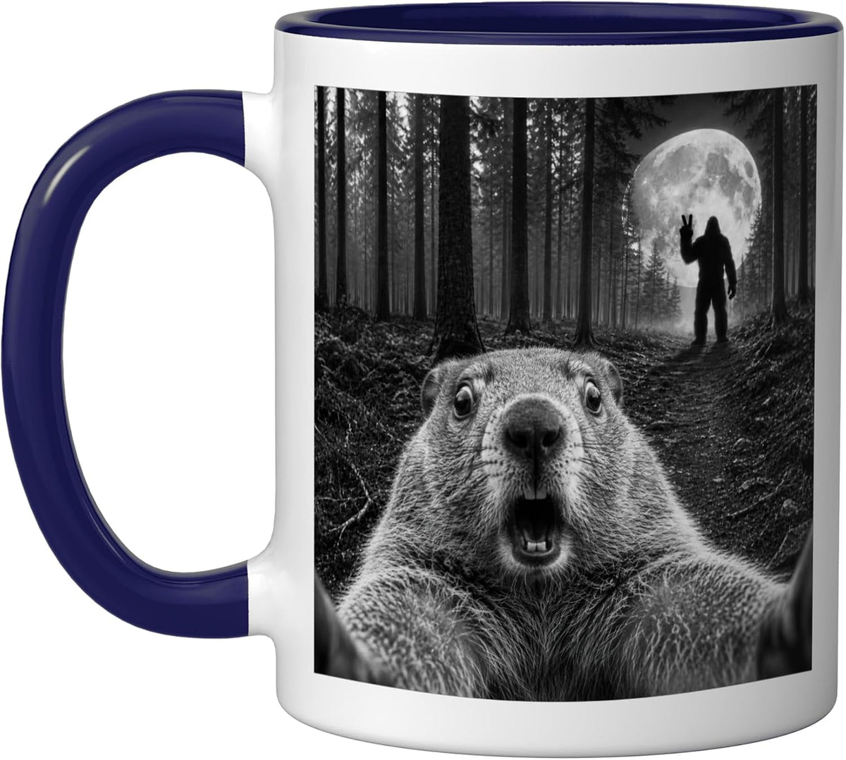 Groundhog Selfie with Bigfoot Peace Sign Sasquatch Ceramic Mug
