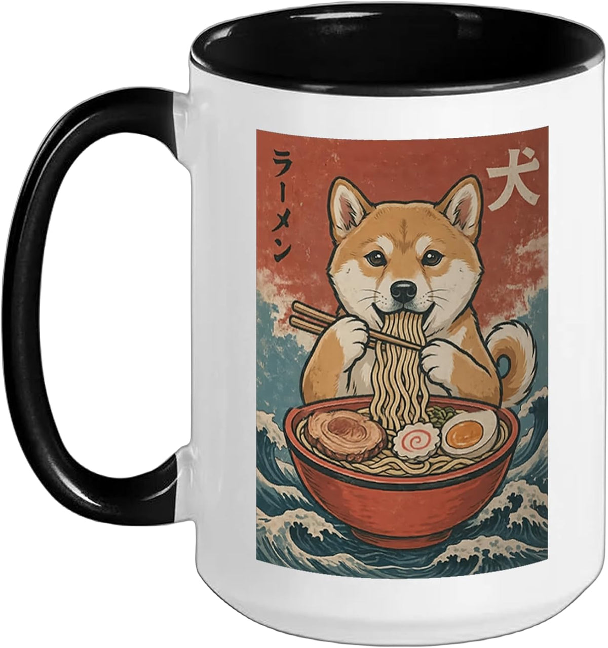 Cute Japanese Ramen Dog Retro Art Illustration Design Ceramic Mug