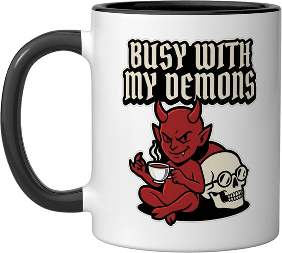 Devil Drinking Coffee Skull Glasses Gothic Horror Humor Halloween Mug