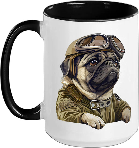 Pug As A Pilot Fawn Pug Pilot Dog Colorful Dog Art Ceramic Mug
