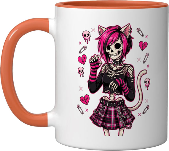 Emo Goth Skeleton Cat Girl Pastel Punk Alternative Ceramic Mug