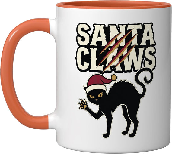 Santa Claws Black Cat Arched Back Halloween Pun Ceramic Mug