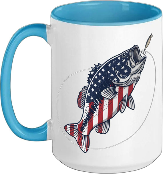 Patriotic Flag Bass Fishing Lure Graphic For Angler Ceramic Mug