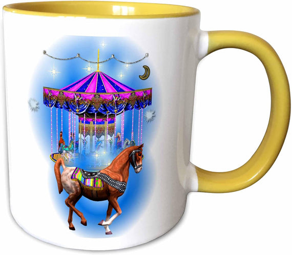 Pretty Decorated Horse & Blue Carousel Art Ceramic Mug