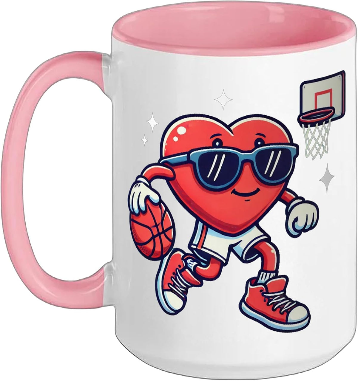 Heart Playing Basketball Valentines Day Sports Lover Ceramic Mug