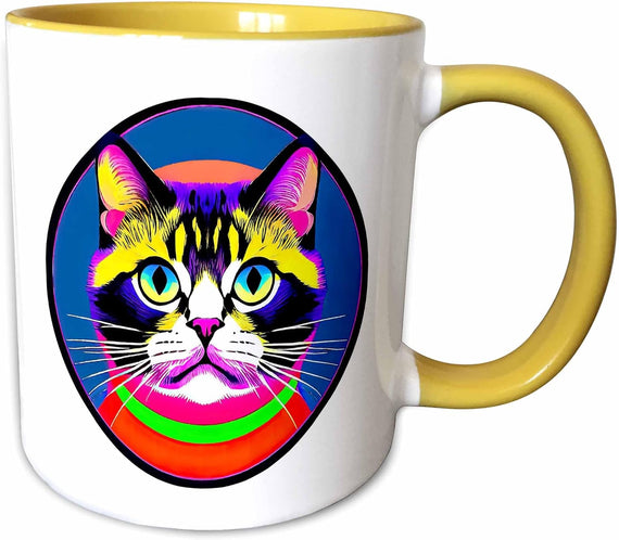 Chic Tabby Cat Portrait. Colorful Abstract Ceramic Mug