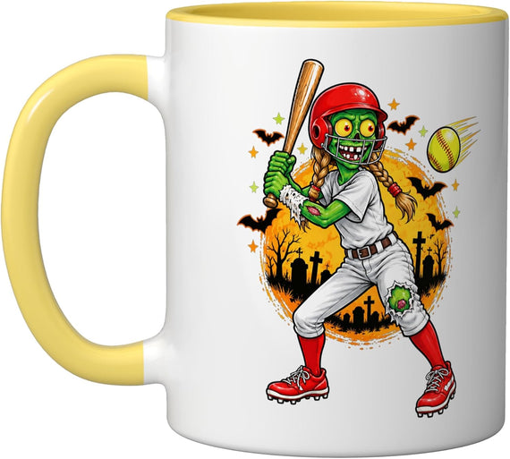 Zombie Softball Player Halloween Spooky Graveyard Ceramic Mug