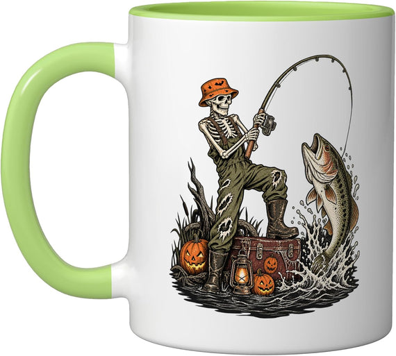 Halloween Skeleton Fishing Angler Bass Fisherman Ceramic Mug