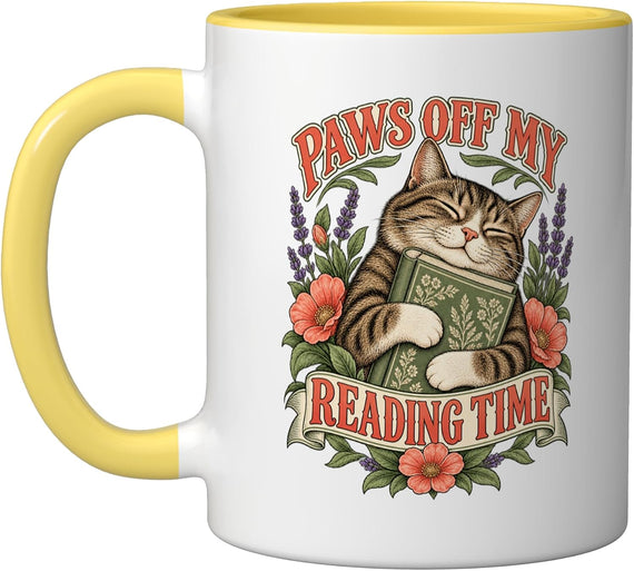 Paws Off My Reading Time Cat Book Lover Feline Reader Ceramic Mug