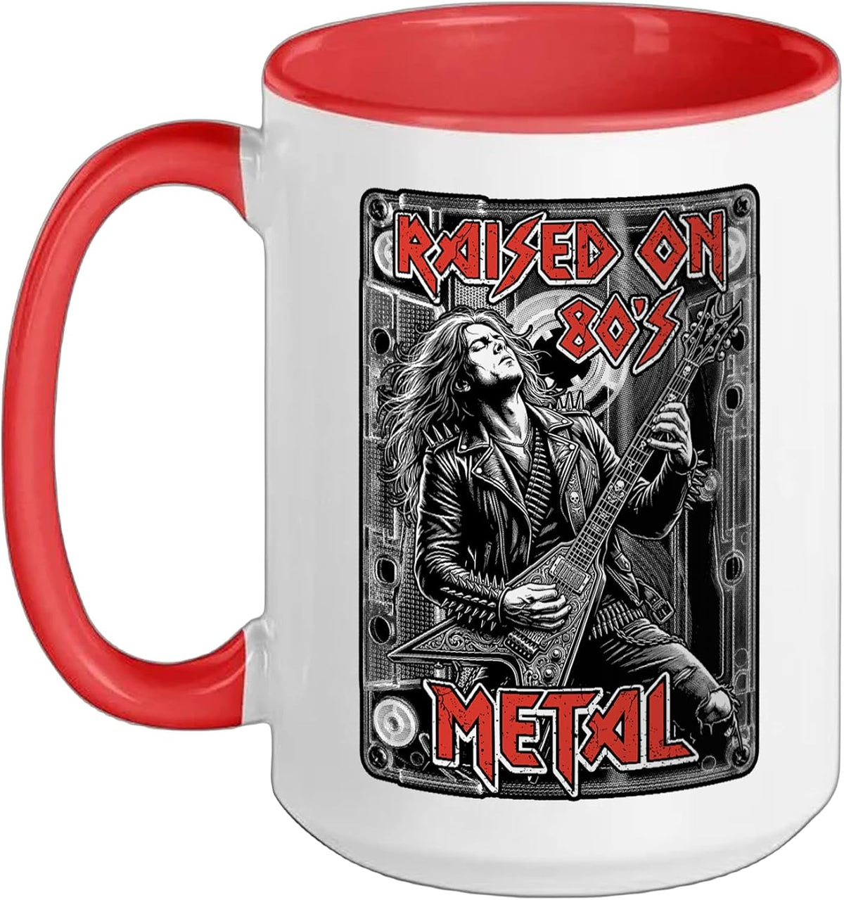 Raised On 80's Metal Music Cassette Electric Guitar Ceramic Mug