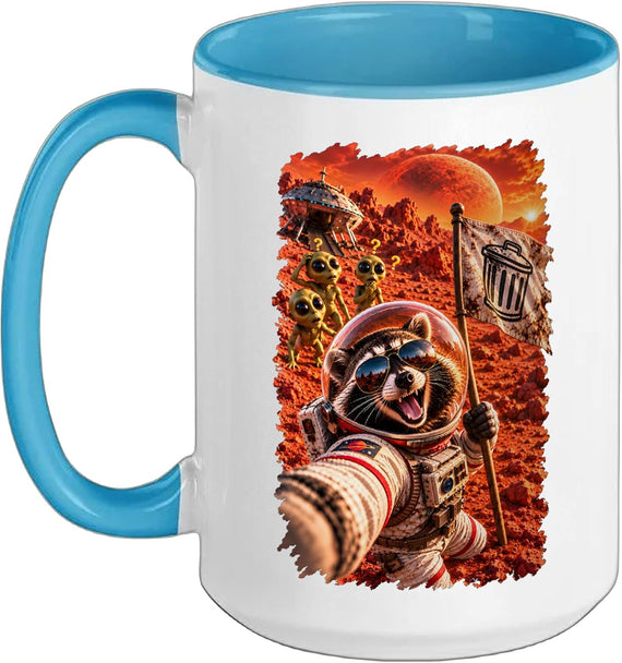Raccoon Astronaut Selfie On Mars With Aliens Ceramic Mug