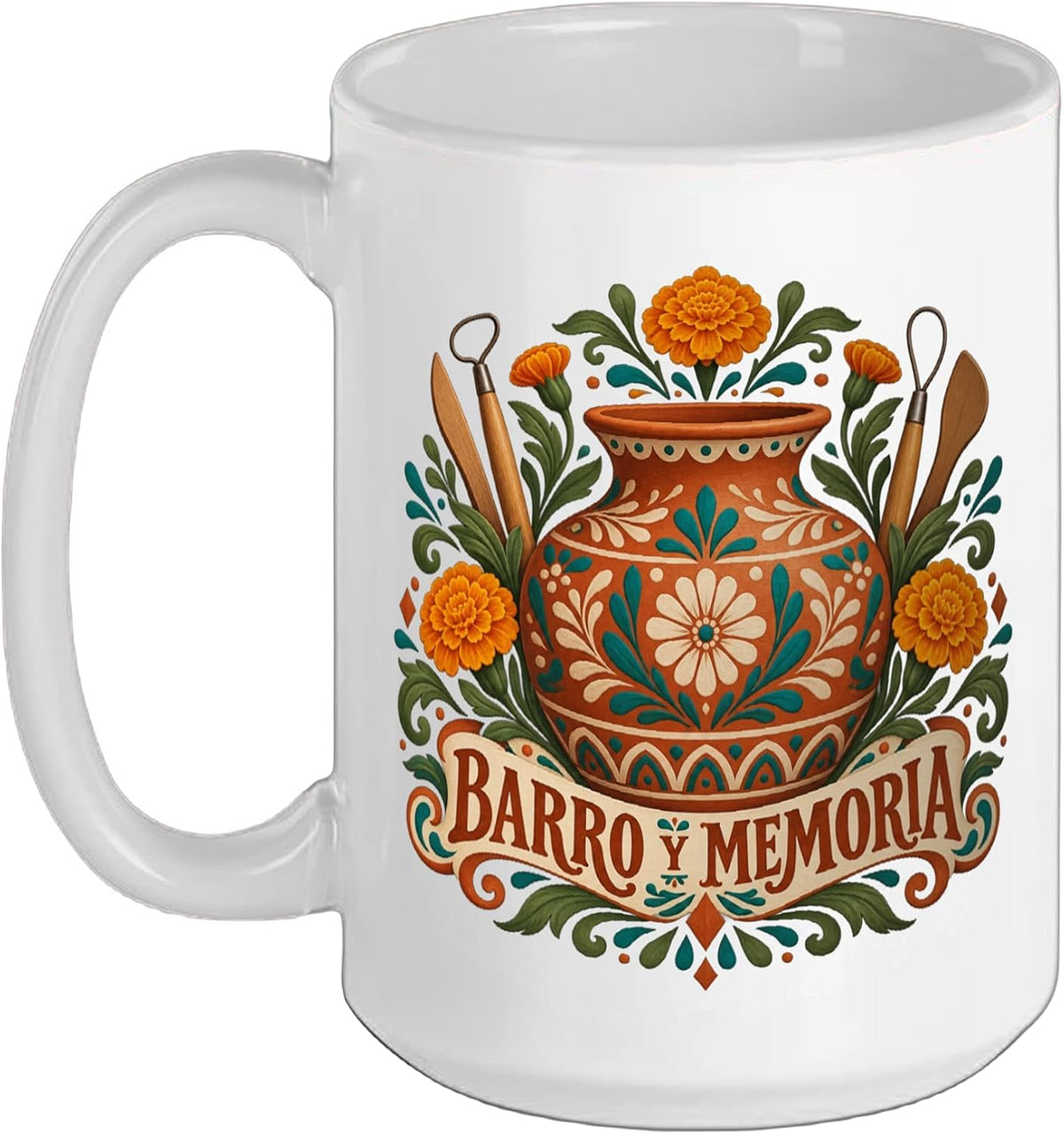 Barro Y Memoria Mexican Pottery Art Marigold Day Of The Ceramic Mug