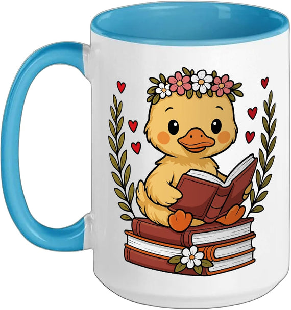 Duck Reading Book Graphic Duck With Book Floral Ceramic Mug