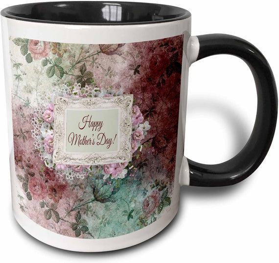 Pretty Lace & Rose Frame, Happy Mothers Day Ceramic Mug