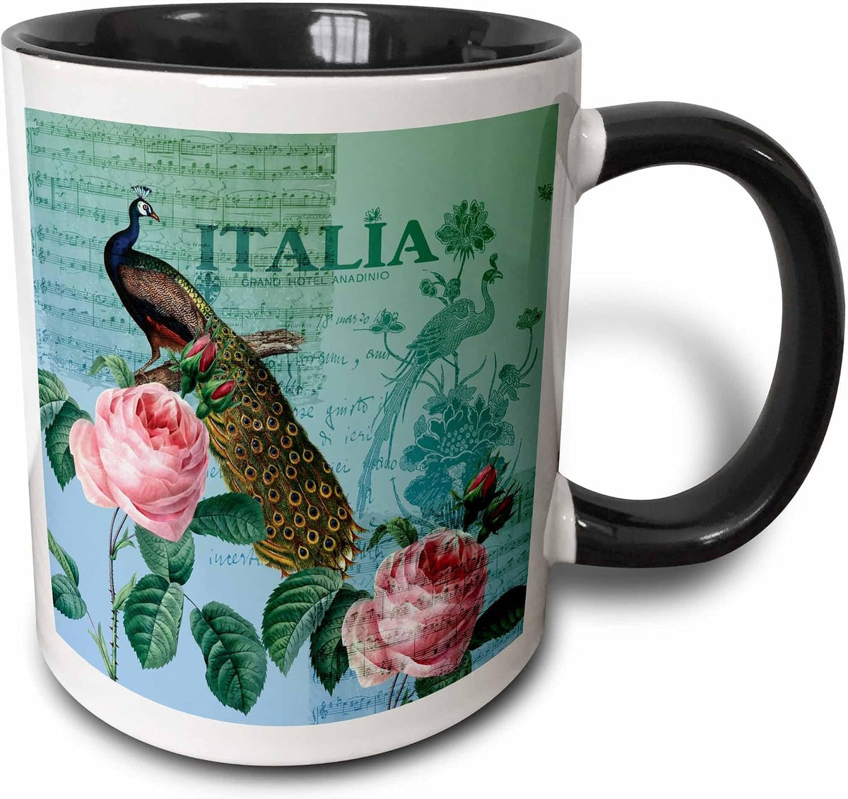 Peacock And Roses Vintage Italia Art Ceramic Mug