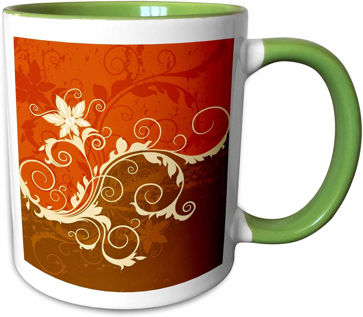 Orange & Brown Two Tone Grunge Flower Ceramic Mug