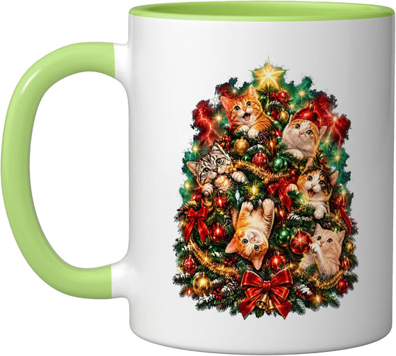 Cats Climbing Tree Funny Christmas Cat Lover Ceramic Mug