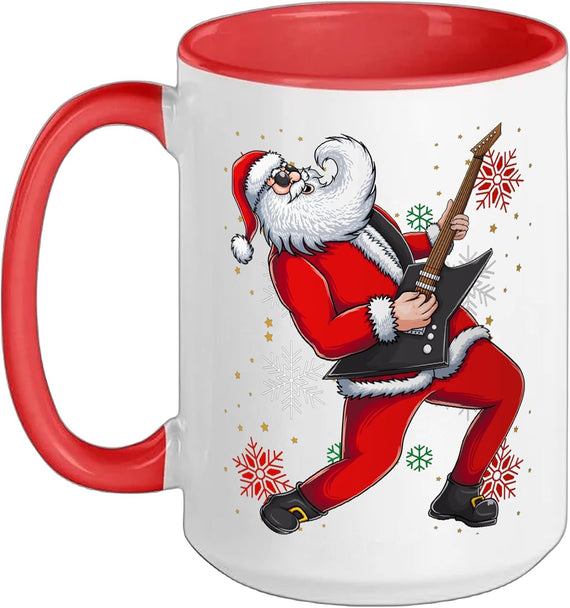 Guitar Santa Rock N Roll Christmas Ceramic Mug