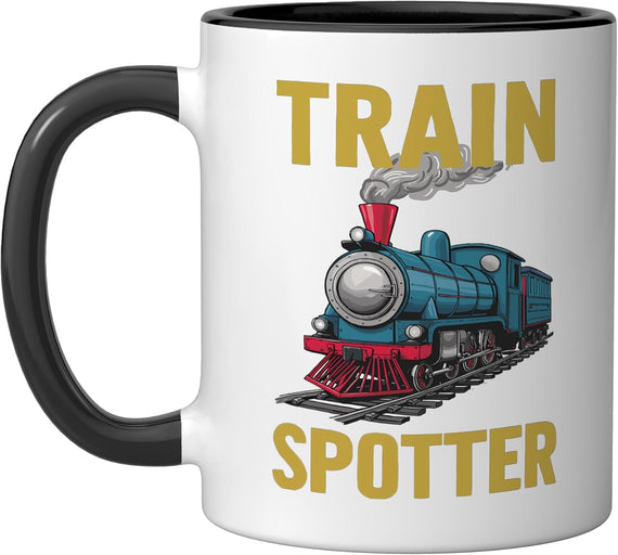 Trainspotter Bold Gold Lettering Steam Train Design Ceramic Mug