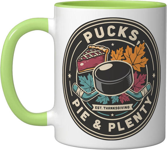Thanksgiving Hockey Player - Pucks, Pie & Plenty Ceramic Mug