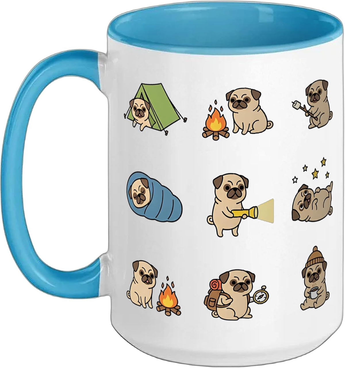 Cute Pug Camping Hiking Campfire Marshmallow Night Ceramic Mug