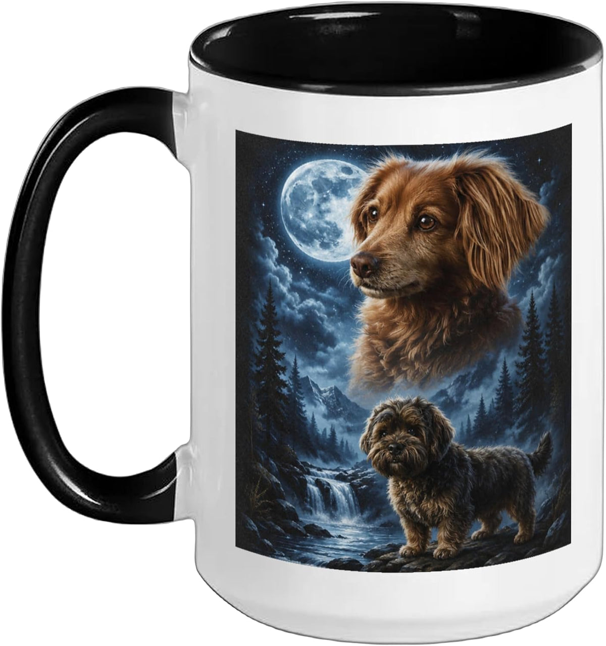Moonlit Forest Dogs Portrait Ceramic Mug