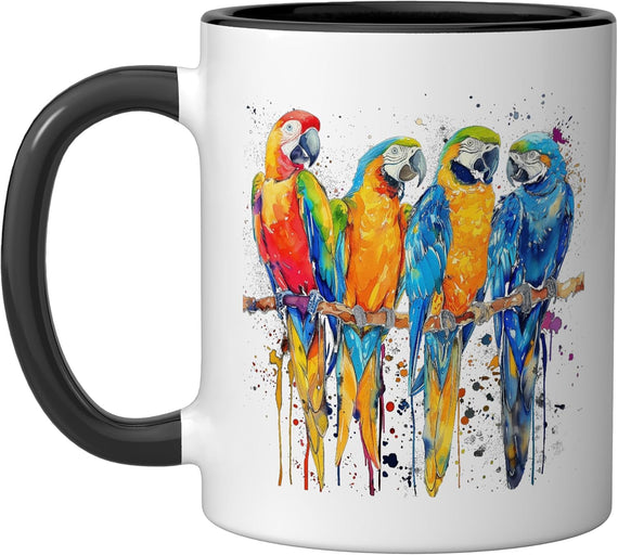 Macaw Parrots Colorful Artistic Watercolor Pet Parrot Ceramic Mug