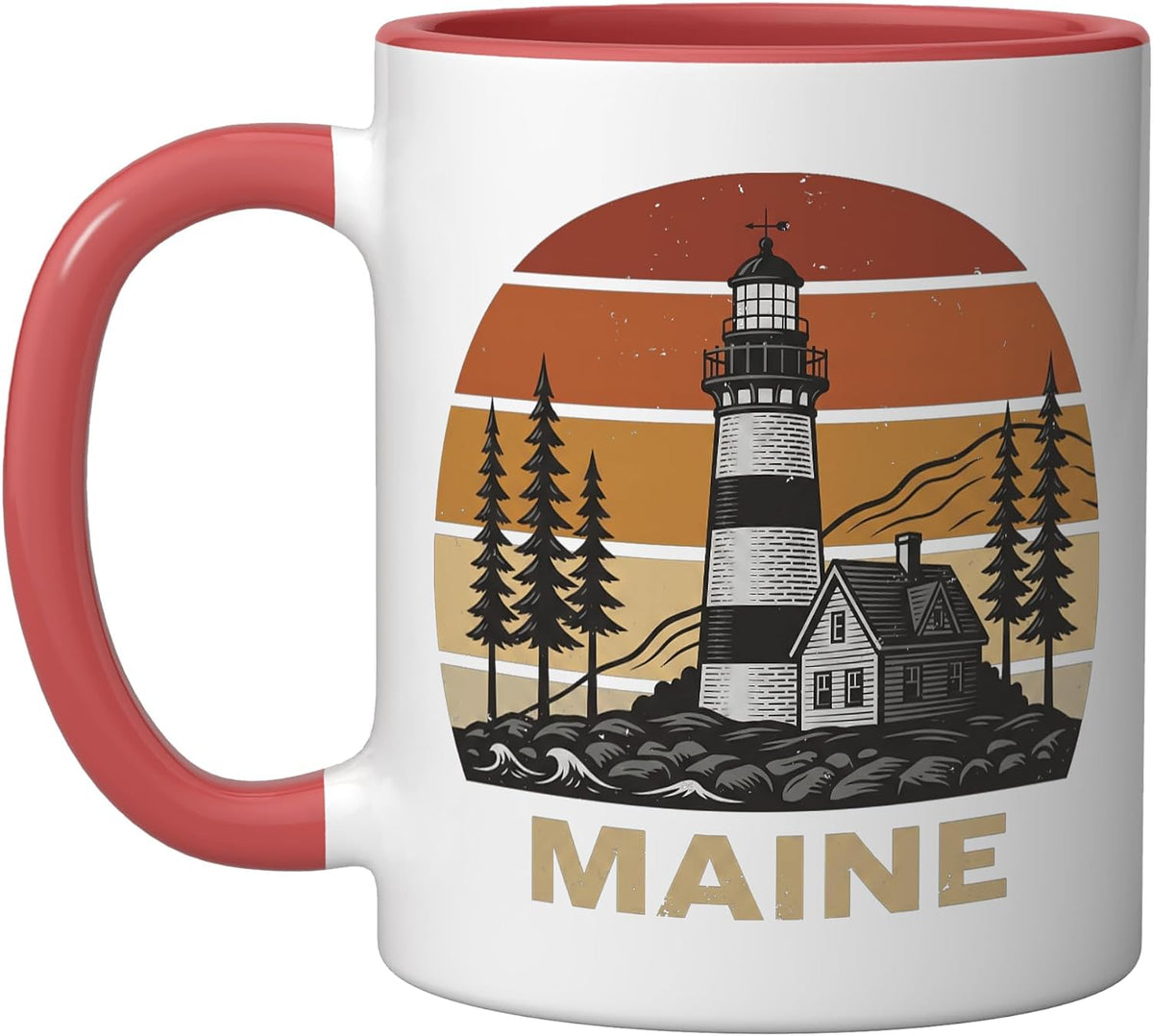 Lighthouse Maine Vintage Souvenir Retro Sunset New England Ceramic Mug