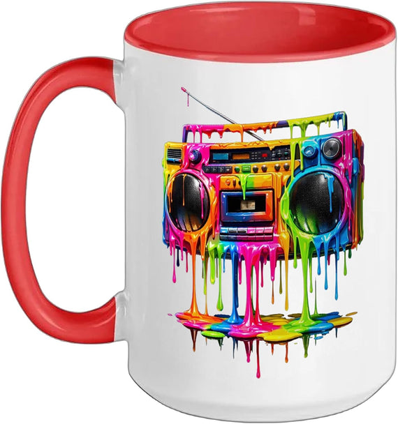 Retro Boombox Drip 1980s Street Art Graphic Ceramic Mug
