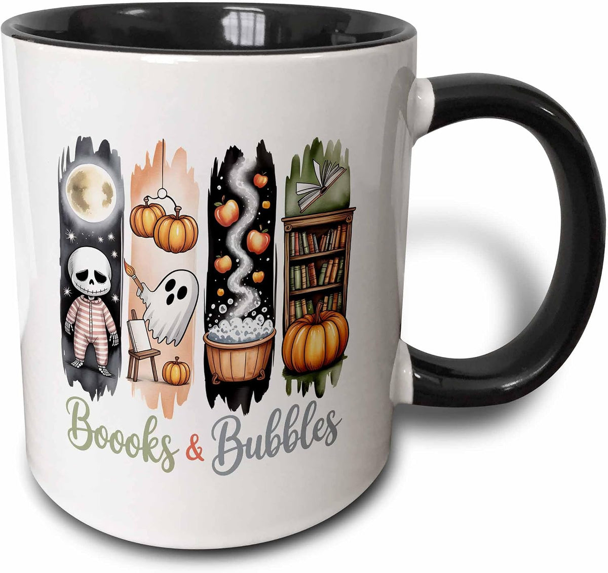 Books & Bubbles. Appealing Brushstroke Art Ceramic Mug