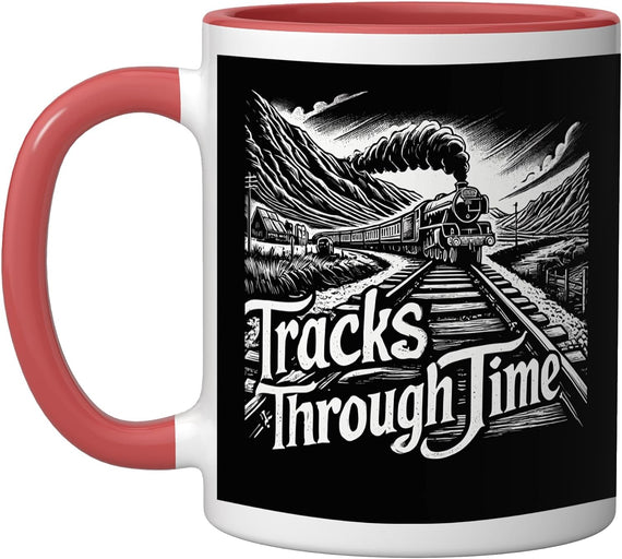 Tracks Through Time Engraved Landscape Train Design Ceramic Mug