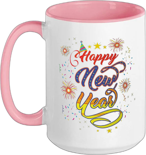 Happy New Year Fireworks Confetti Ceramic Mug