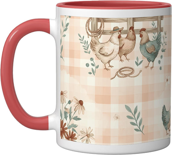 Country Hen Meadow Cottagecore Farmhouse Watercolor Ceramic Mug