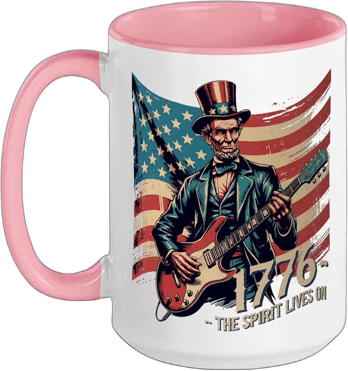 1776 Proud American Usa - Abraham Lincoln Rocking Out Ceramic Mug