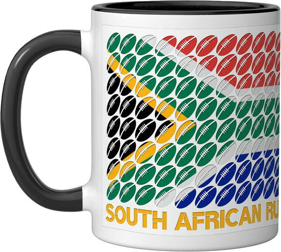 Rugby Ball Pattern South Africa Flag Ceramic Mug